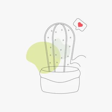 Cactus in pot line drawing Stock Illustration