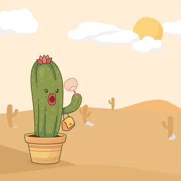 Cactus in a pot located at the desert sweltering in the sun Stock Illustration