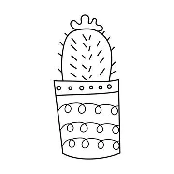 Cactus in pot with pattern of wavy lines Stock Illustration