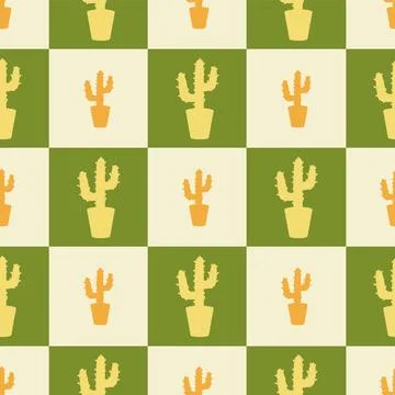 Cactus in Pot Seamless Pattern. Vector seamless pattern illustration Stock Illustration
