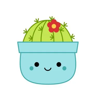 Cactus in pot. Squishmallow. Cute soft plush toy. Pillow. Cartoon, kawaii Stock Illustration