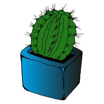 Cactus in a pot. Vector illustration of cactus. Hand drawn cactus in a pot. D Stock Illustration