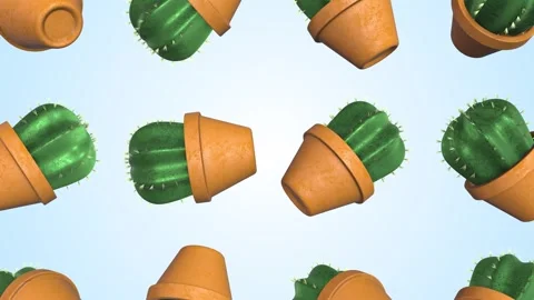 Cactus in Pots Falling on a Light Background. Cactus Plant 3D Animation. 4K Stock Footage 293697659