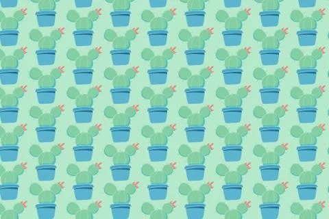 Cactus in pots. Green plants on a green background Stock Illustration