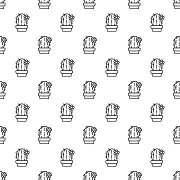 Cactus potted plants seamless pattern on white background Stock Illustration