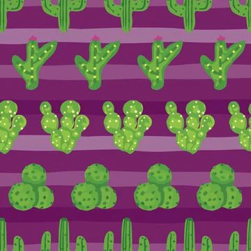 Cactus repeat pattern design on purple stripes Stock Illustration