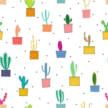 Cactus seamless pattern background. Vector illustration for fabric and gift w Stock Illustration