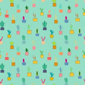 Cactus seamless pattern background. Vector illustration for fabric and gift w Stock Illustration