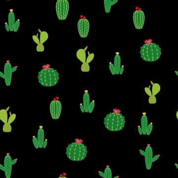 Cactus Seamless Pattern on black Background Illustration Stock Illustration