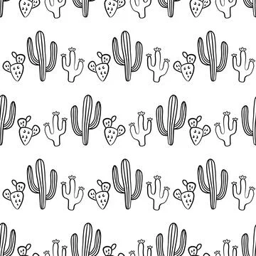 Cactus Seamless Pattern Cacti Doodle Background Stock Illustration