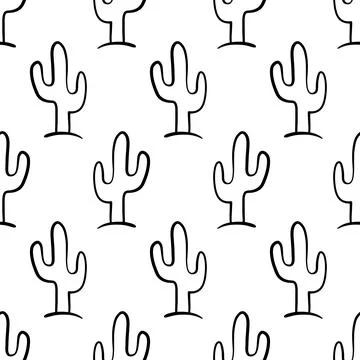 Cactus Seamless Pattern Cacti Doodle Background Illustrazione stock