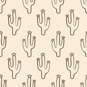 Cactus Seamless Pattern Cacti Doodle Background Illustrazione stock
