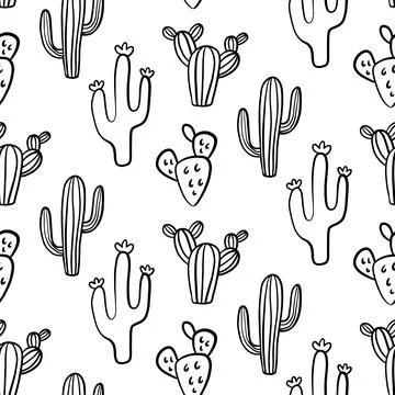 Cactus Seamless Pattern Cacti Doodle Background Illustrazione stock