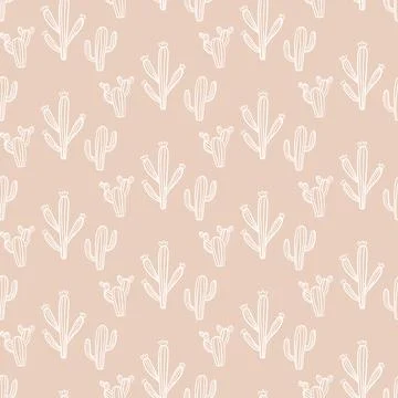 Cactus Seamless Pattern Cacti Doodle Background Stock Illustration