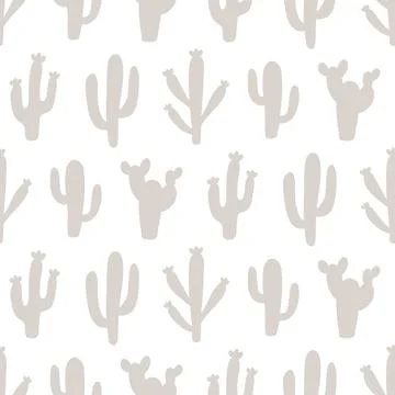Cactus Seamless Pattern Cacti Doodle Background Stock Illustration