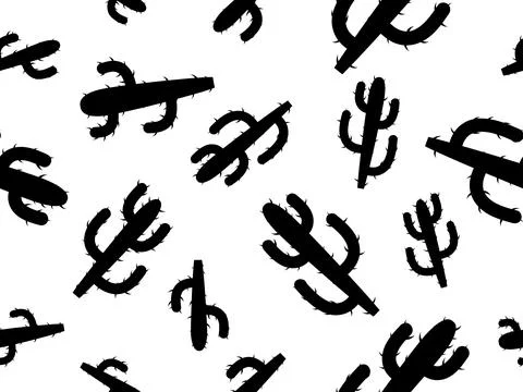 Cactus seamless pattern. Desert cactus Carnegiea. Black cacti with thorns o.. Stock Illustration