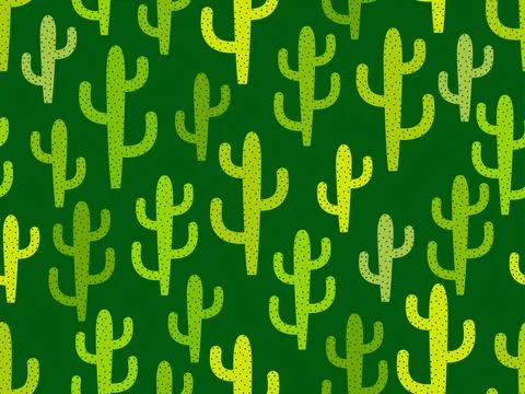 Cactus seamless pattern. Desert cactus Carnegiea. Green cactuses with dots .. Stock Illustration