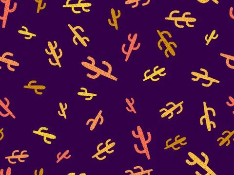 Cactus seamless pattern. Desert cactus Carnegia. Multi-colored cacti with s.. Stock Illustration