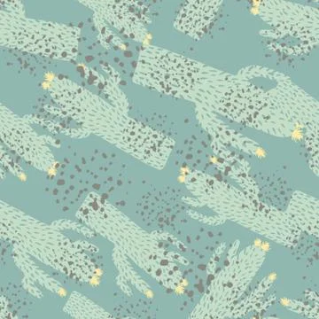Cactus seamless pattern in doodle style. Cacti wallpaper on green background. Stock Illustration
