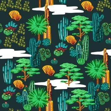 Cactus seamless pattern. Exotic vector background Illustrazione stock