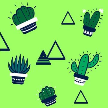 Cactus seamless pattern, hand drawn cute mexican succulents, tropical plants Stock Illustration