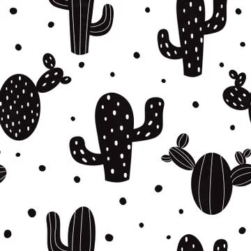 Cactus. Seamless pattern vector background. Vector. Black cactus on white bac Illustrazione stock