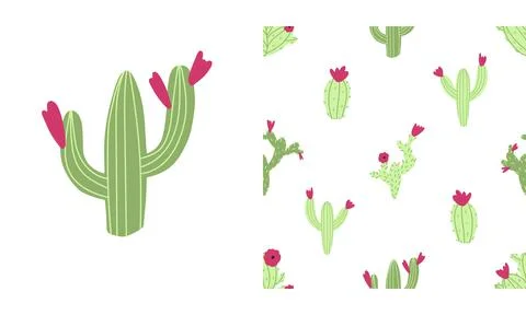 Cactus seamless pattern on white background. Nursery childish illustration in Stock Illustration