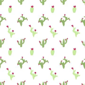 Cactus seamless pattern on white background. Nursery childish illustration in Stock Illustration