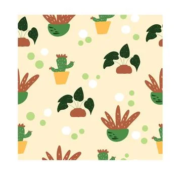 Cactus seamless pattern on white background Different kinds and colors of cactus Stock Illustration