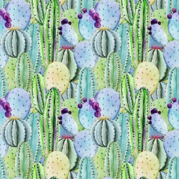 Cactus seamless patterns Stock Illustration