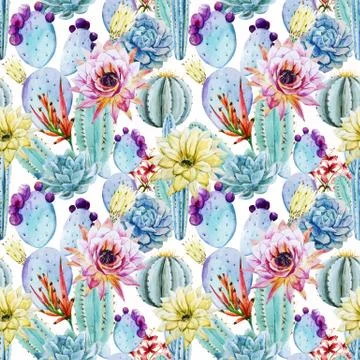 Cactus seamless patterns Stock Illustration