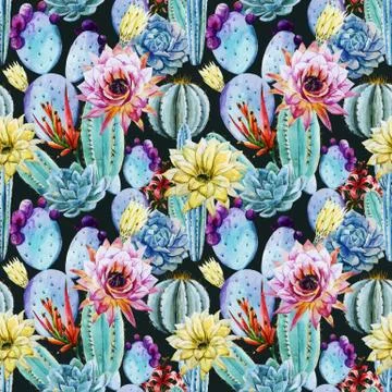 Cactus seamless patterns Stock Illustration
