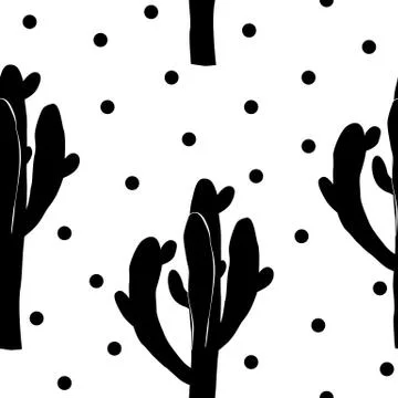 Cactus seamless vector pattern with saguaro. Cacti fabric print design. Succu Stock Illustration