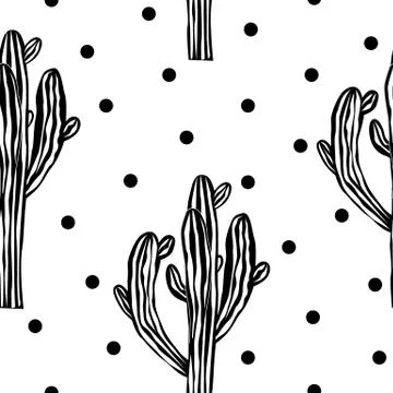 Cactus seamless vector pattern with saguaro. Cacti fabric print design. Succu Stock Illustration