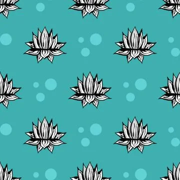 Cactus seamless vector pattern. Vector hand drawn blue green succulent cactus Stock Illustration