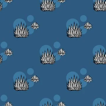 Cactus seamless vector pattern. Vector hand drawn dark blue succulent cactus  Stock Illustration