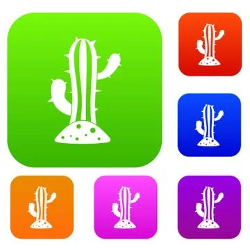 Cactus set color collection Stock Illustration