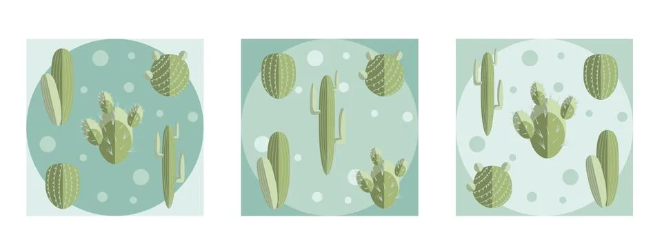 Cactus set composition on different colors background Stock Illustration