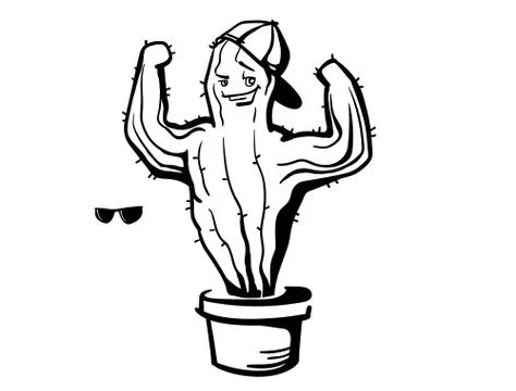 Cactus show muscle biceps. Vector Printable cartoon illustration islated on w Stock Illustration