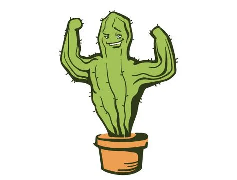 Cactus show muscle biceps. Vector color cartoon illustration islated on white Stock Illustration