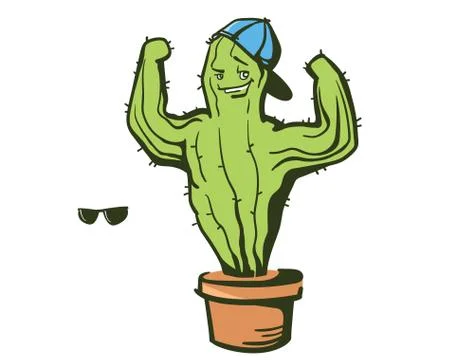 Cactus show muscle biceps. Vector color cartoon illustration islated on white Stock Illustration