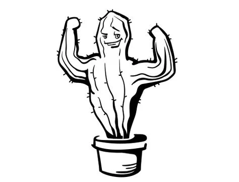 Cactus show muscle biceps. Vector Printable cartoon illustration islated on w Stock Illustration