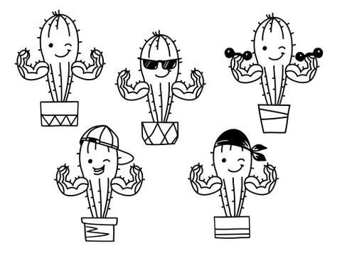 Cactus show muscle biceps. Vector set Printable cartoon illustration isolated Stock Illustration