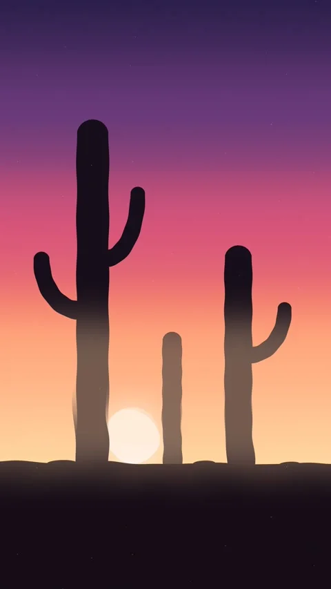 Cactus silhouettes at sunset with gradient sky. 2d animation 库存影片 343728013