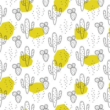 Cactus simple line green spots coloring style vector pattern. Illustrazione stock