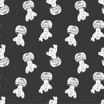 Cactus simple sketh drawn hand seamless pattern in cartoon style. For wallpapers Stock Illustration