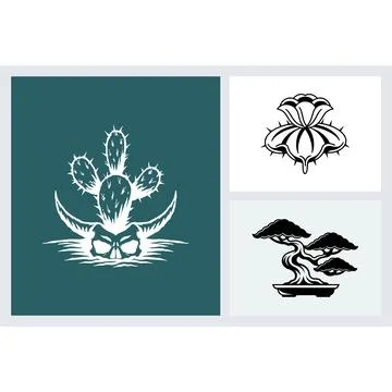 Cactus skull and bonsai tree vector illustrations Stock Illustration