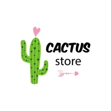 Cactus store text Cute funny logo for cactus flower store company name Hand d Stock Illustration