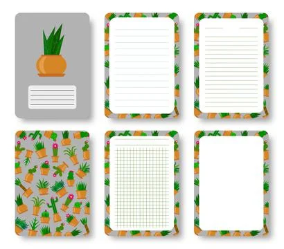 Cactus succulent notepad cover sheet grid page Stock Illustration