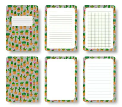 Cactus succulent notepad cover sheet grid page Stock Illustration